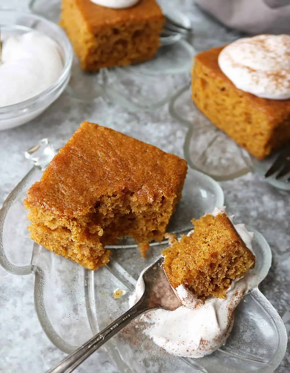 Taking a taste of a slice of Easy and Tasty gluten free pumpkin spice cake