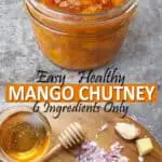 This is a tasty and easy mango chutney that calls for only six main ingredients. Naturally gluten-free, this mango chutney pairs so well with everything from burgers to curries.