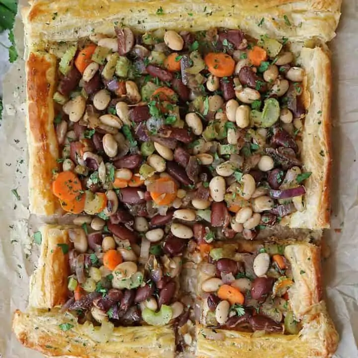 Flaky bean pie with puff pastry.