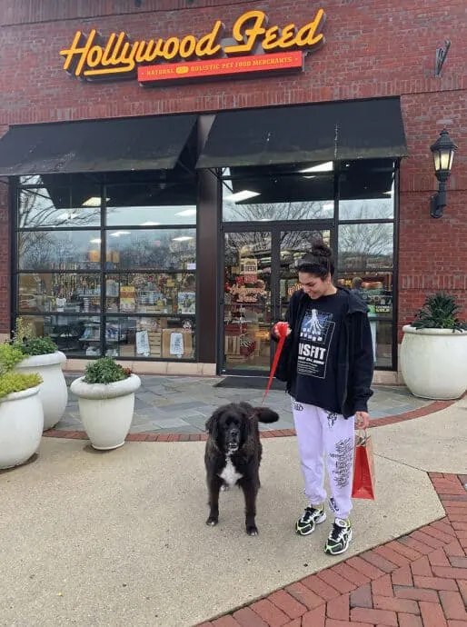 Daughter and dog outside Hollywood Feed 