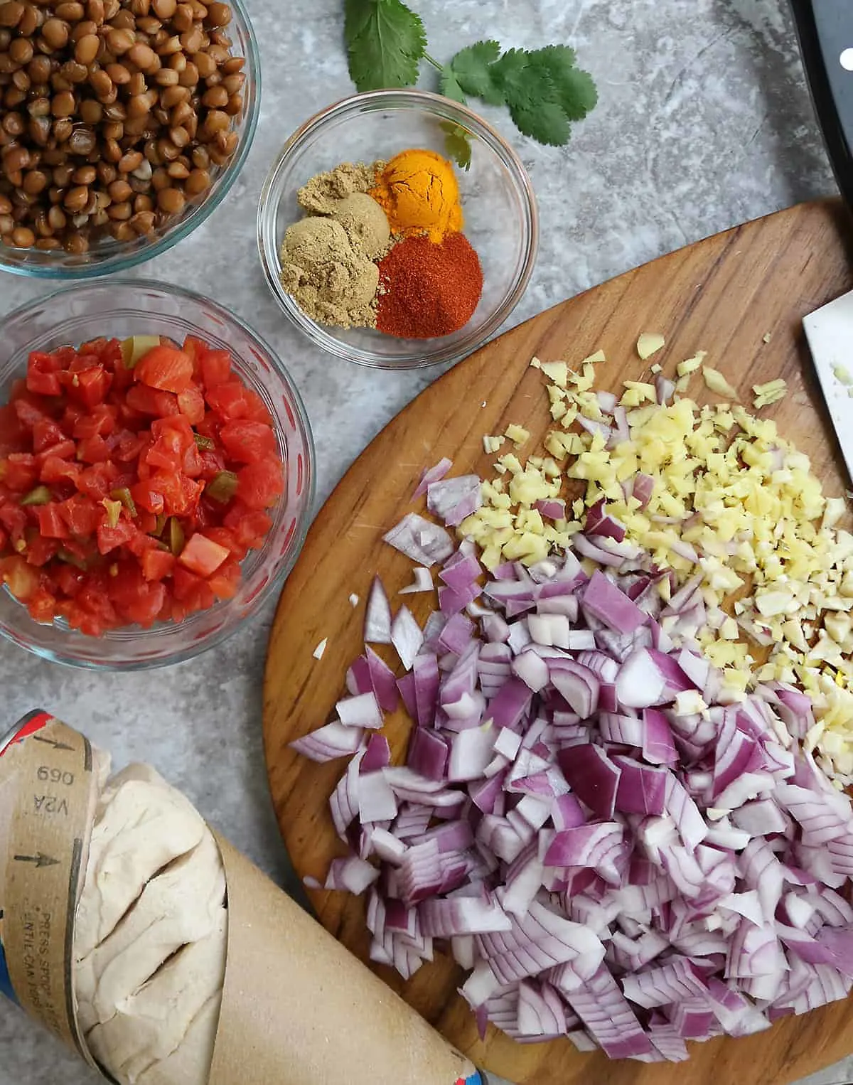 Ingredients for lentil stuffed buns