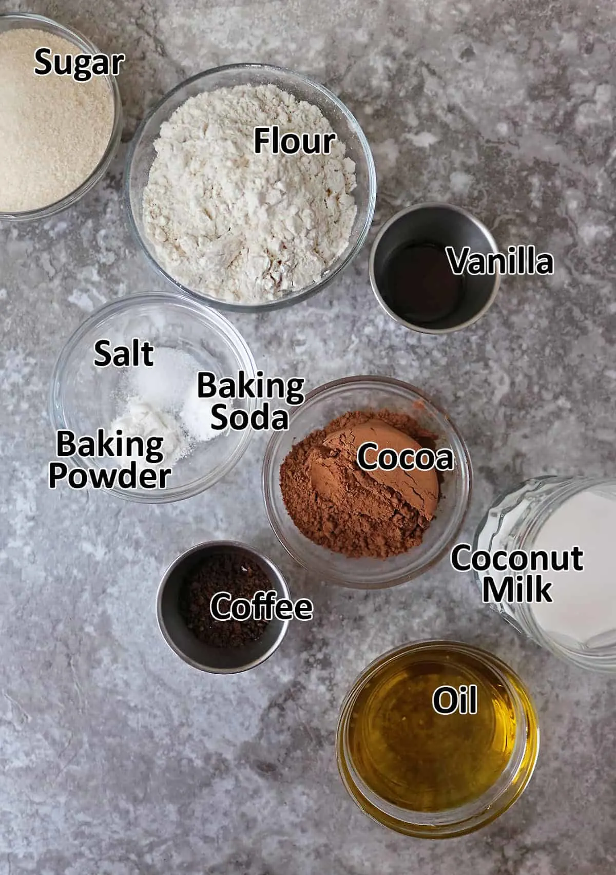 the 10 Ingredients to make vegan chocolate cupcakes