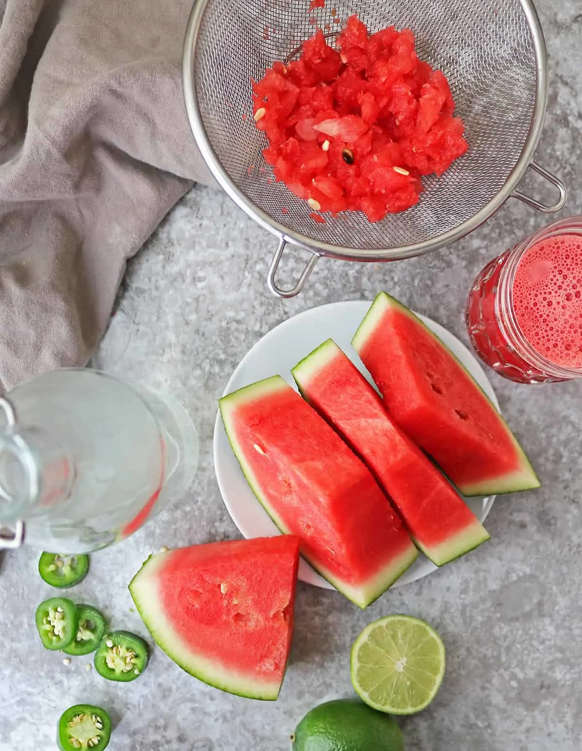 Ingredients to make watermelon paloma mocktail