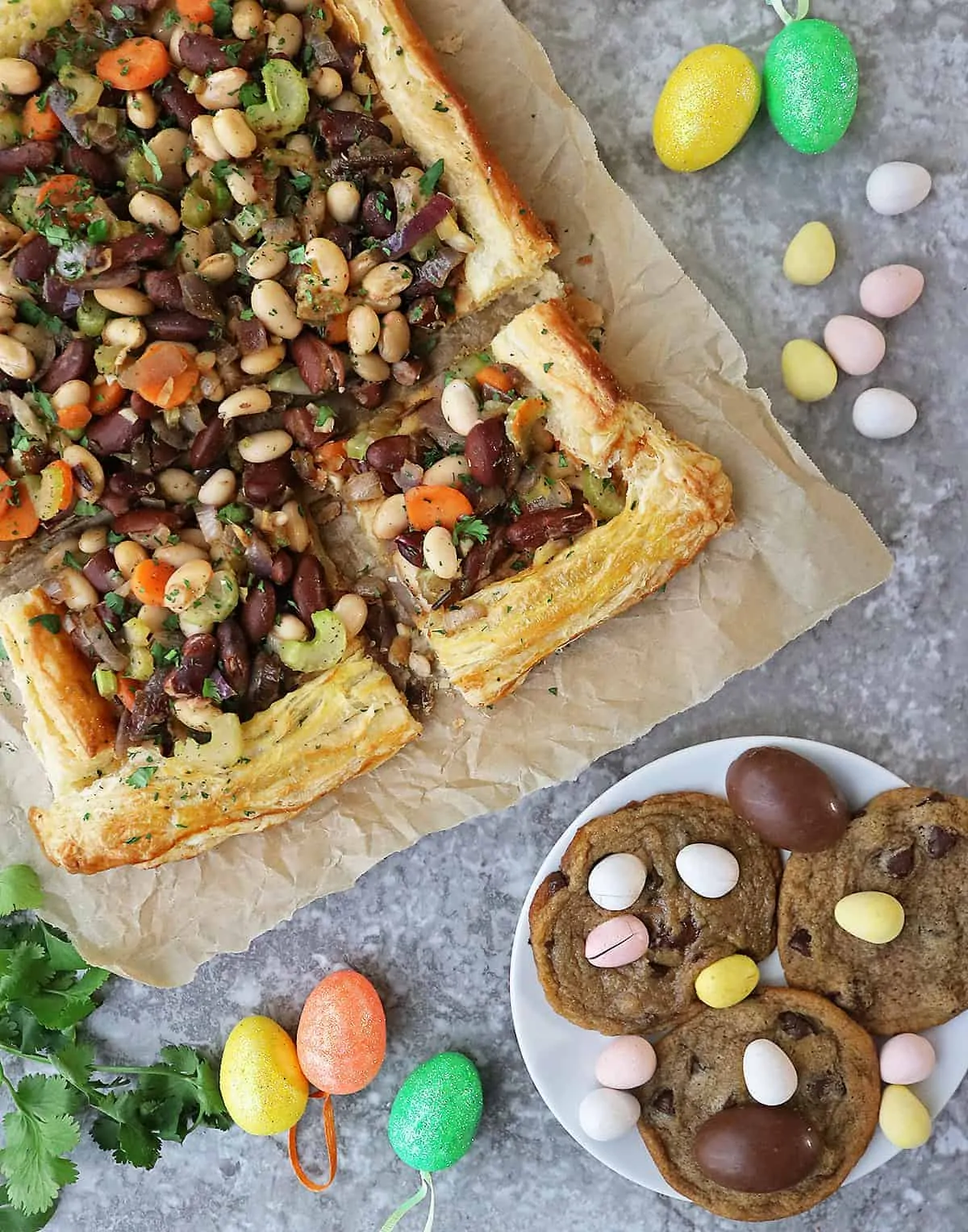 This super simple bean tart is made with puff pastry, canned beans, and a handful of other ingredients from your pantry. Serve it up for a tasty weeknight dinner or for your stay-at-home Easter meal.