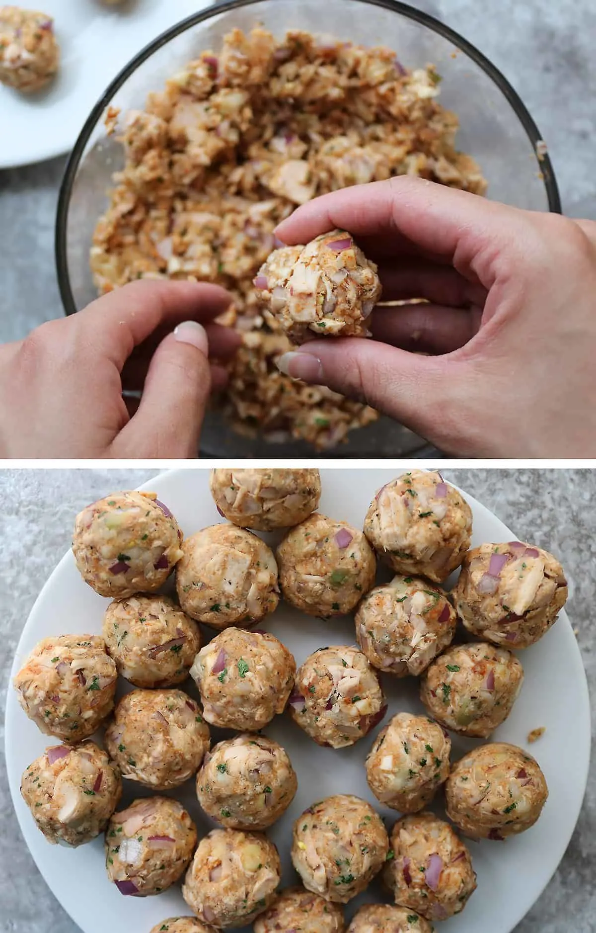 rolling up salmon croquettes to place in air fryer