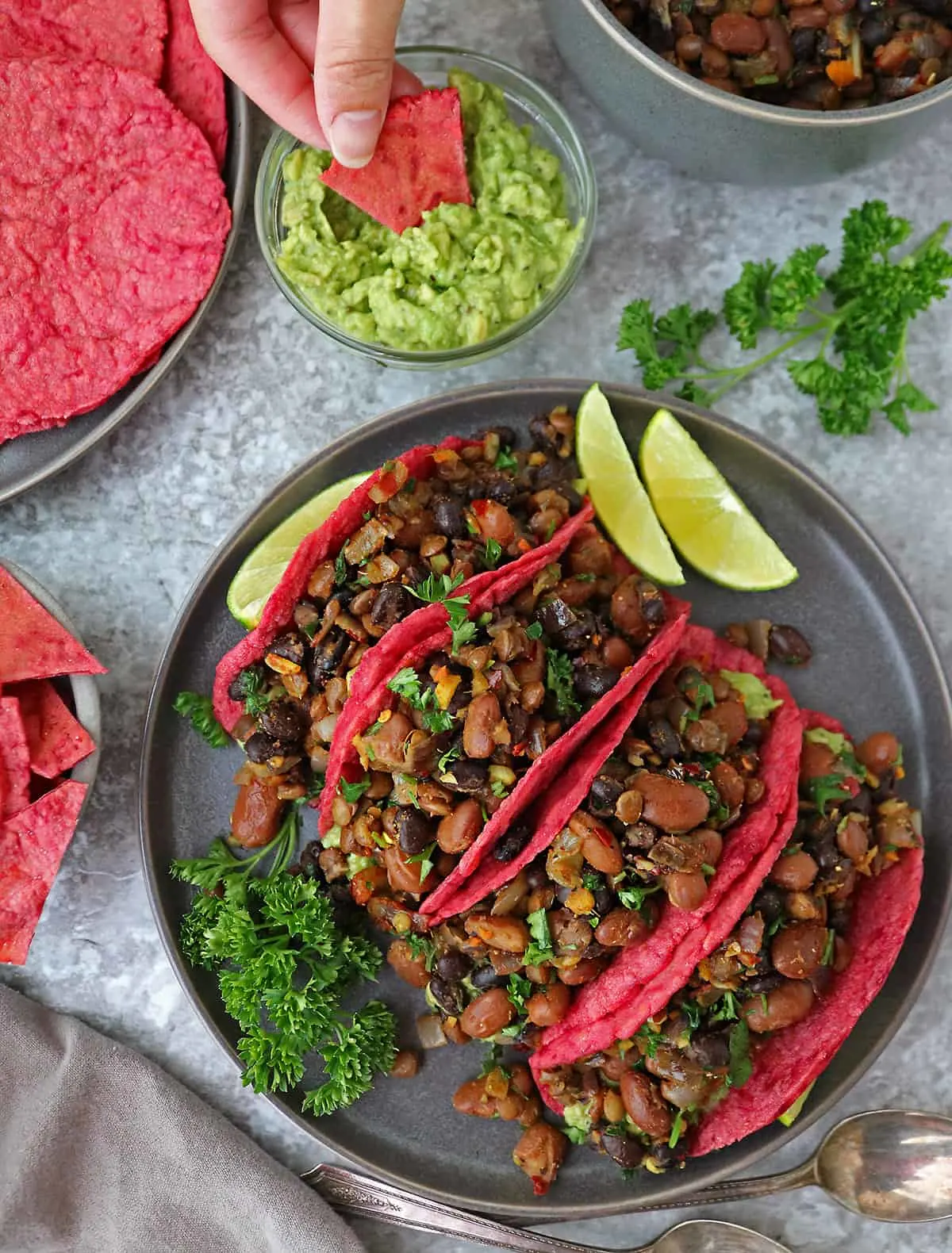 Beetroot Tortillas With Bean Filling For Dinner