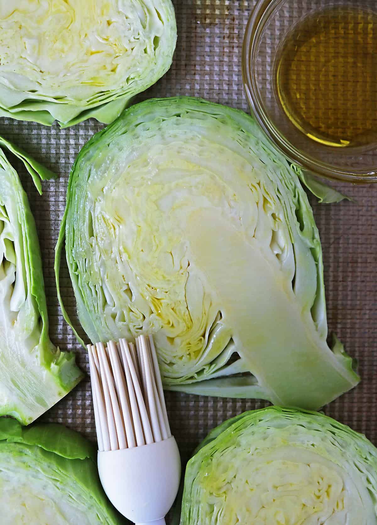 prepping Cabbage steaks for roasting
