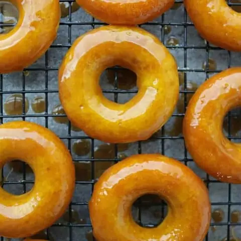 tasty golden donuts with decadent caramel glaze