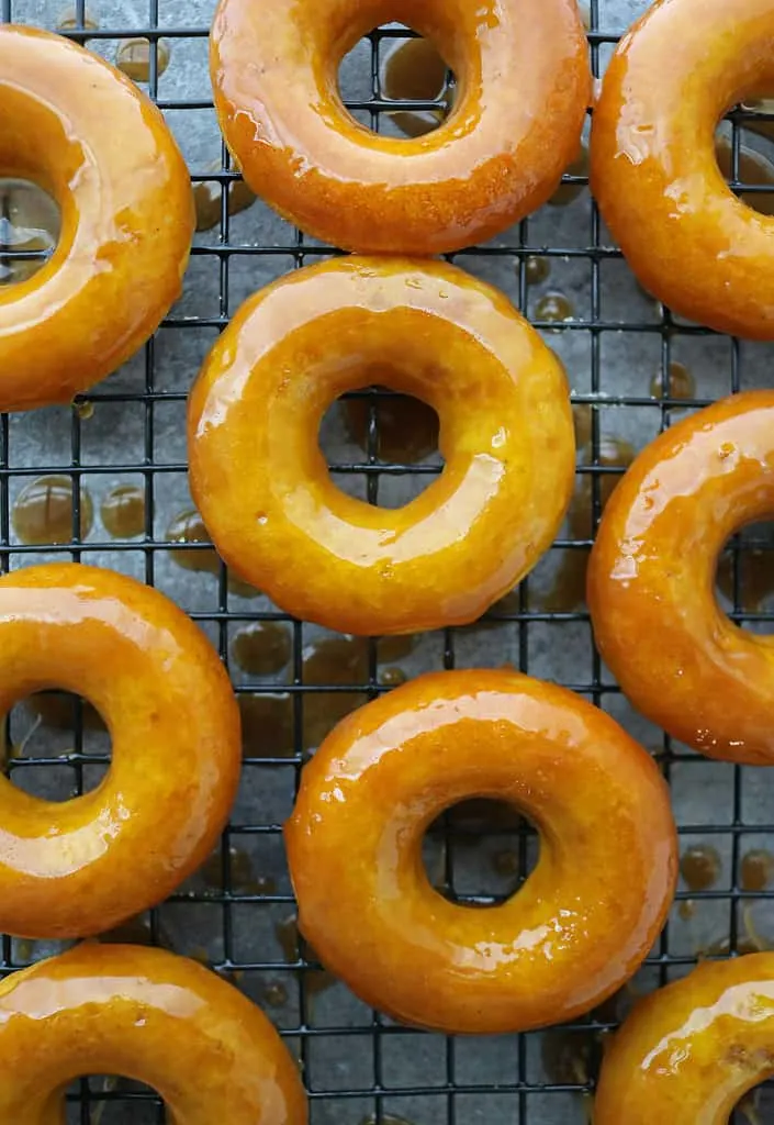 tasty golden donuts with decadent caramel glaze