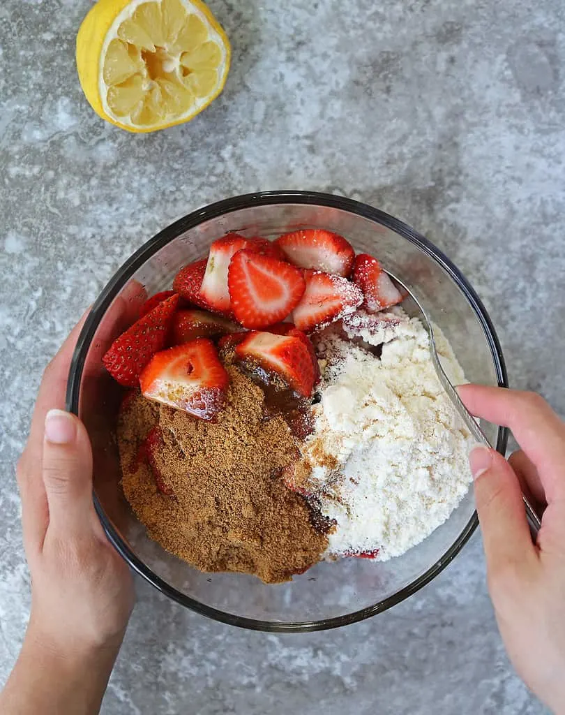 making strawberry crisp - gluten free version of it.