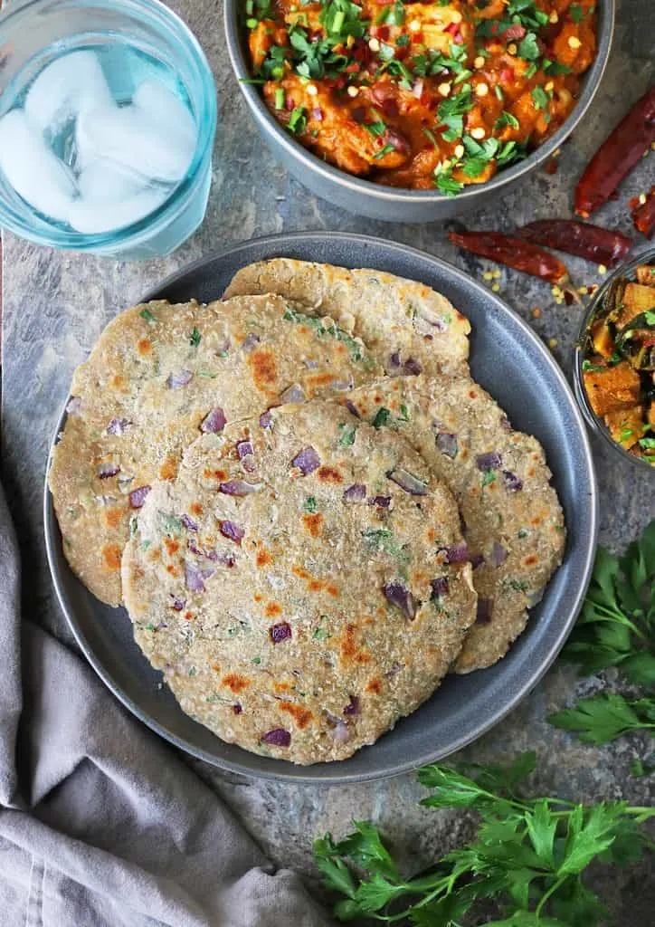 Sri lankan pol roti with onion and herbs