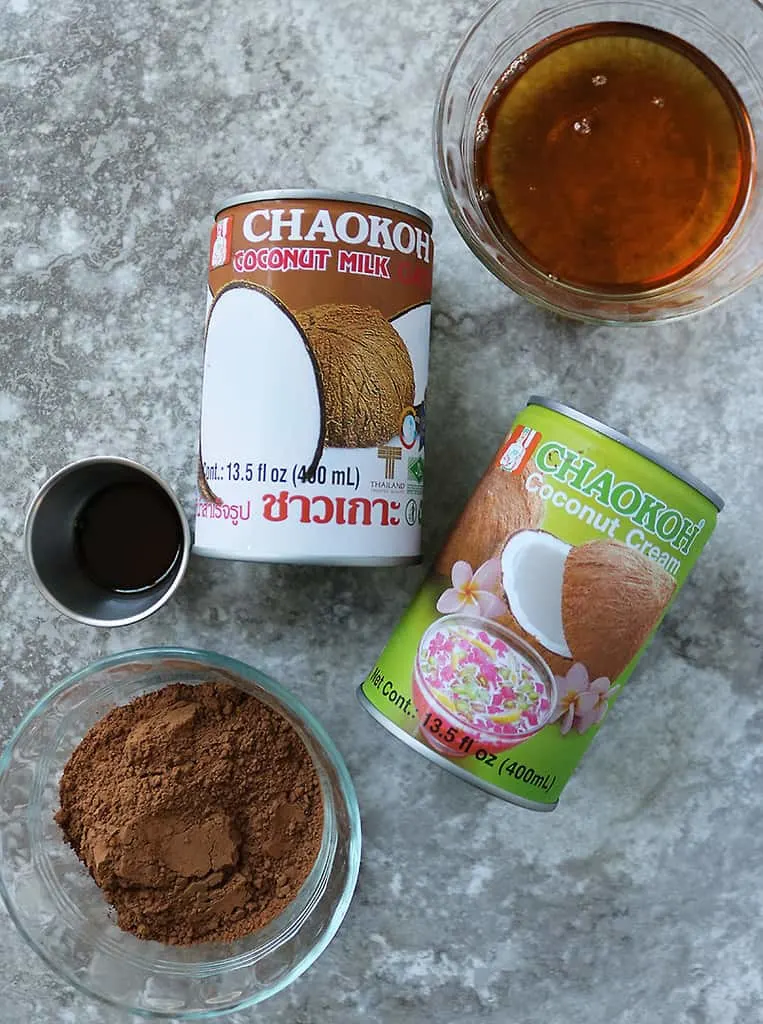 image of 5 Ingredients to make vegan chocolate ice cream.