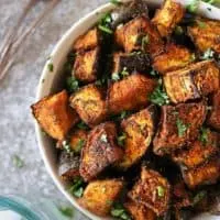 Bowl of easy well spiced roasted eggplant