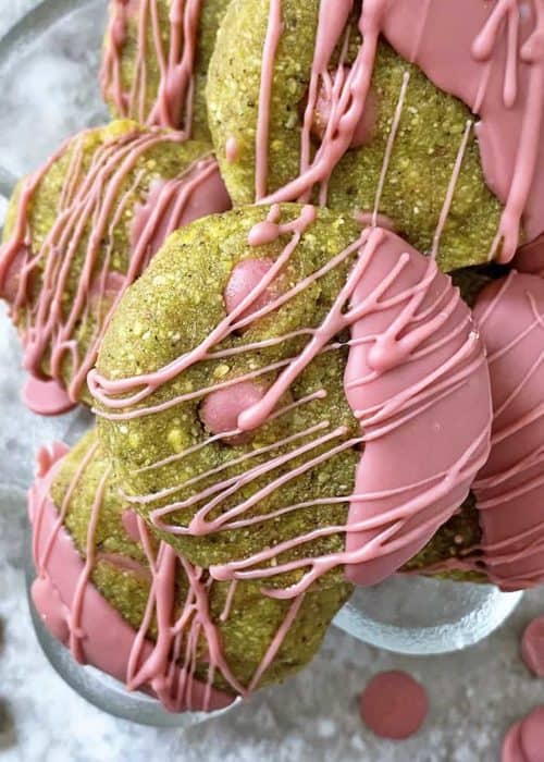 Pistachio Cookies with Ruby Chocolate
