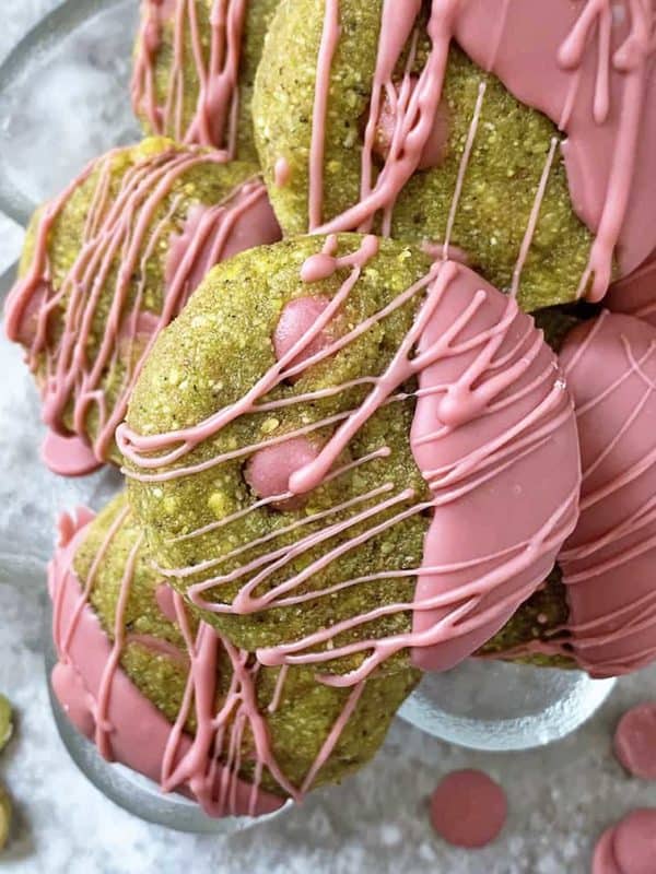 Pistachio Cookies with Ruby Chocolate