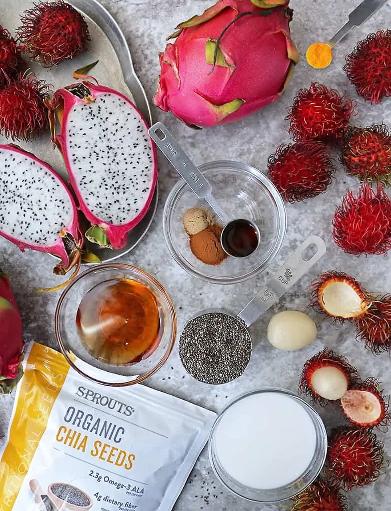 Dragon Fruit Chia Breakfast Pudding with Rambutan