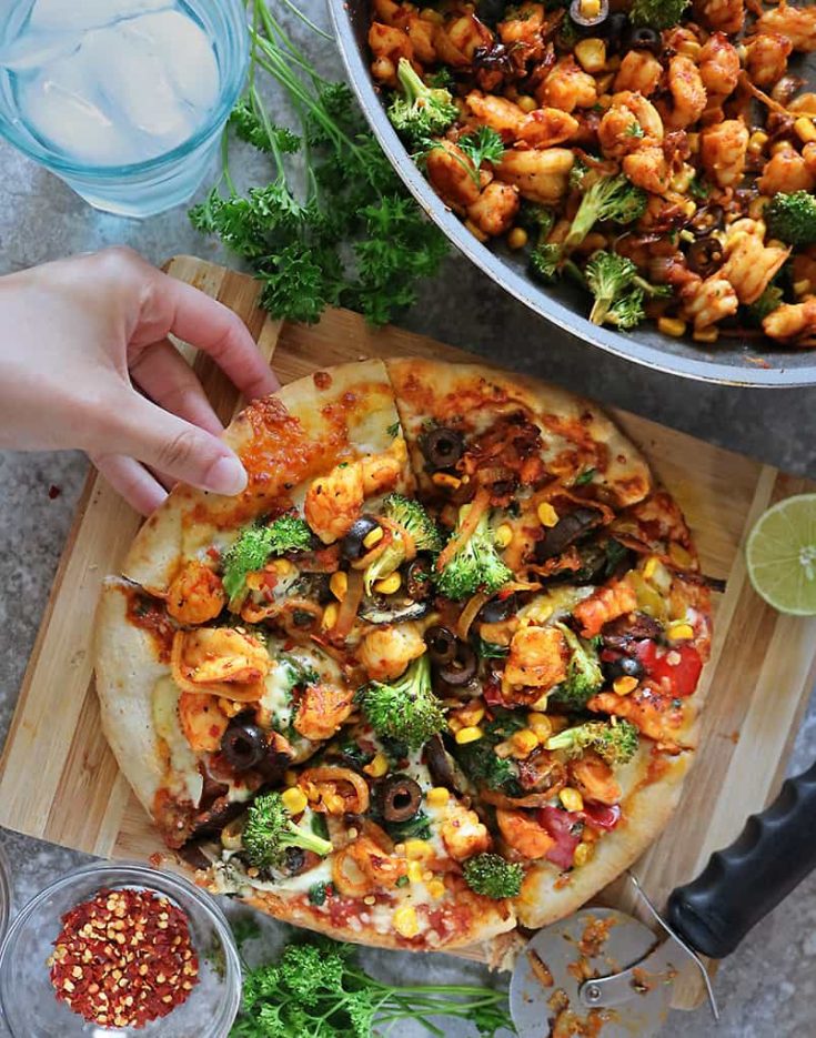 Frozen Pizza Loaded with Spicy Shrimp Broccoli - Savory Spin