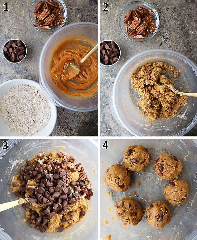 4 of the Steps to make pumpkin chocolate chip cookies egg-free & vegan