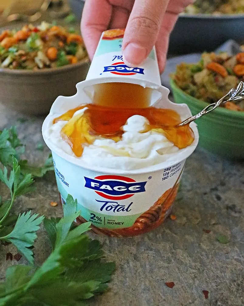 Enjoying Fage Splitcup after Easy cabbage salad with lentils