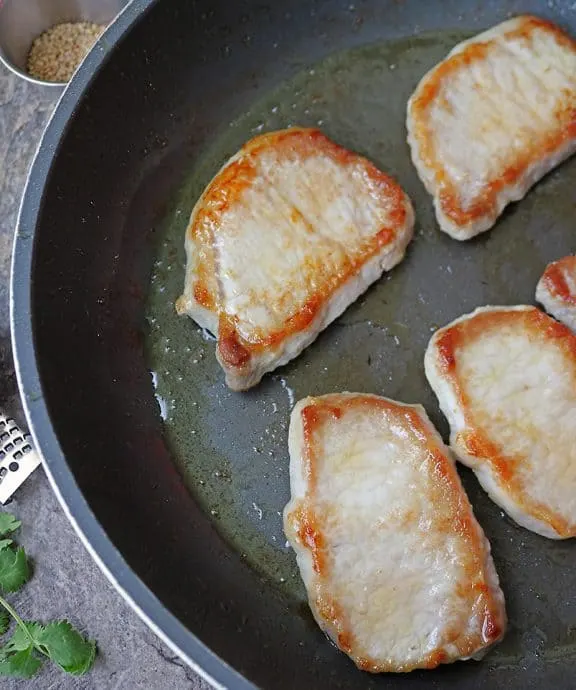 Pan sauteing Pork from Sprouts