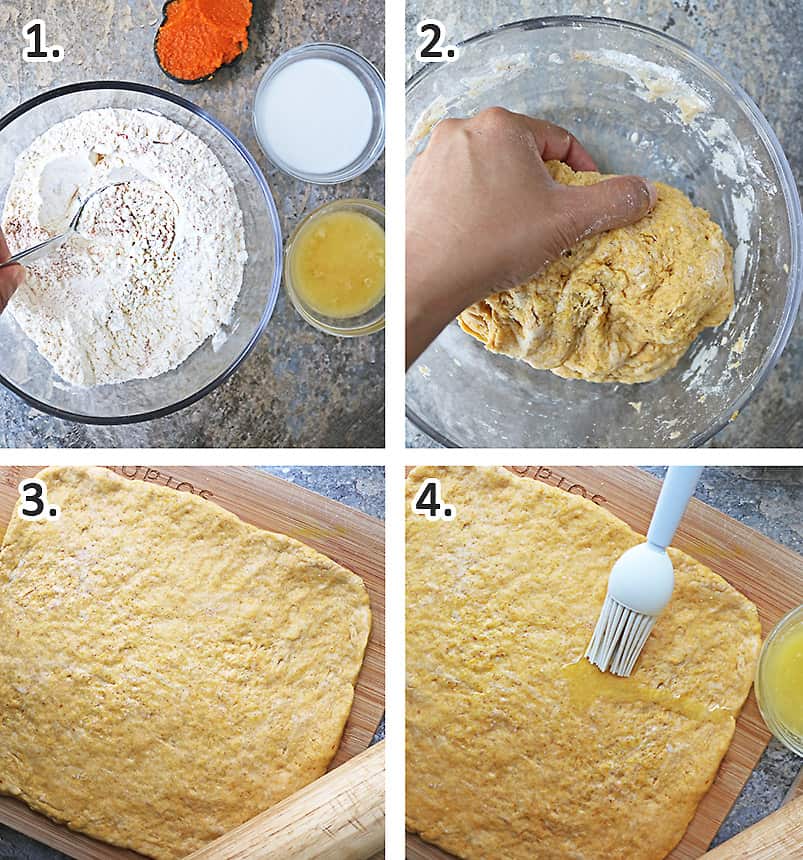 4 Steps to make dough for pumpkin cinnamon rolls
