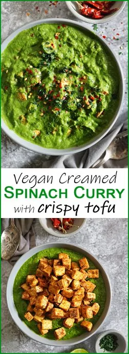 Spinach Curry Sauce with Crispy Tofu