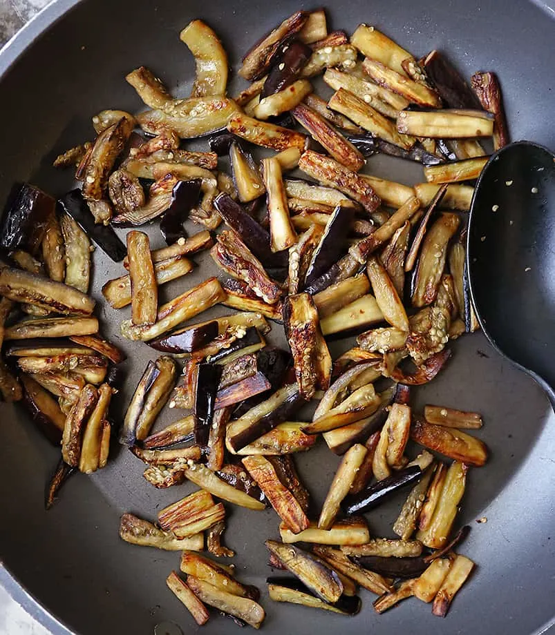 pan frying eggplant before making a curry