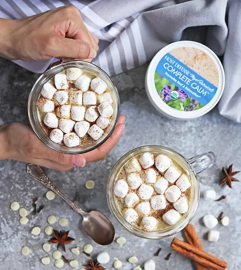 Rich Spiced White hot chocolate with Host Defense Complete Calm