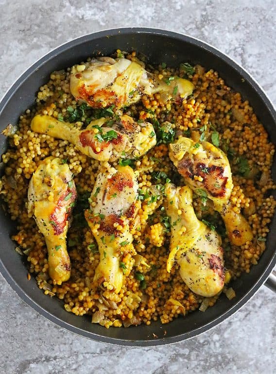 One Pan Israeli Couscous with Chicken - Savory Spin