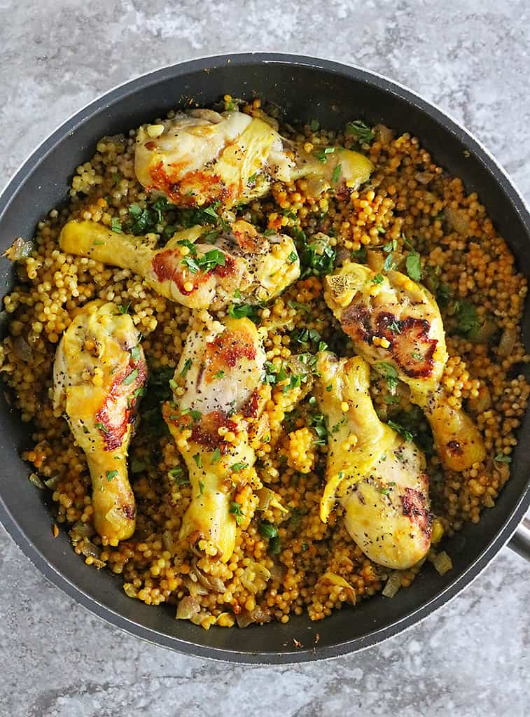 One pan Delicious Chicken Israeli CousCous Dinner.