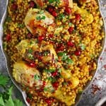 This quick and tasty One Pan Israeli Couscous with Chicken recipe is perfect for a nutritious weeknight dinner as well as a lunch get-together. Spiced with turmeric, coriander, smoked paprika, garlic, and ginger, this aromatic and flavorful dish might just become your favorite go-to meal.