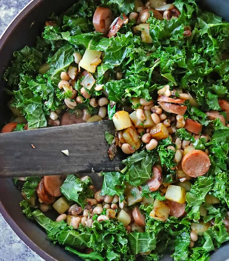 Making good luck new years hash for breakfast