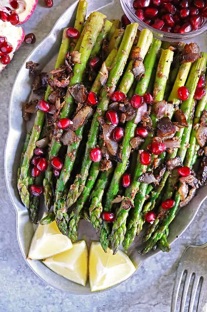 Tasty Easy Zataar Asparagus with Pomegranate arils.