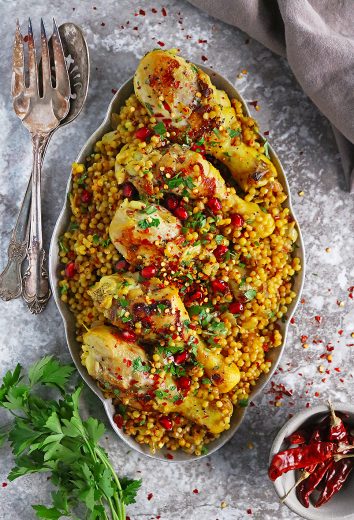 One Pan Israeli Couscous with Chicken - Savory Spin
