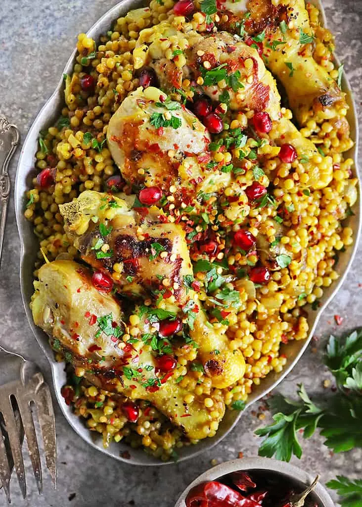 Easy one pot Israeli couscous chicken dinner meal.