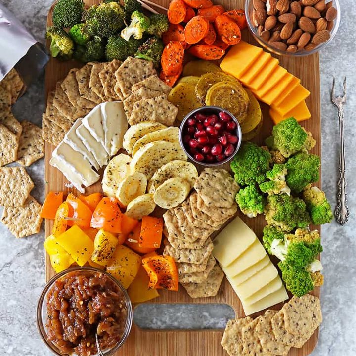 zaatar roasted veggies cracker cheese platter