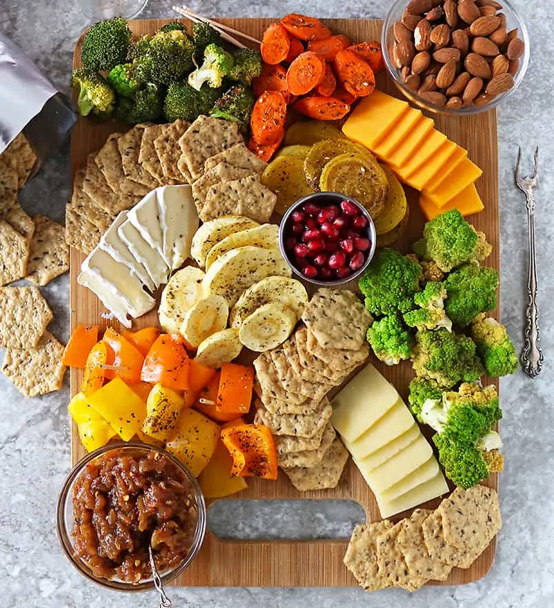 zaatar roasted veggies cracker cheese platter