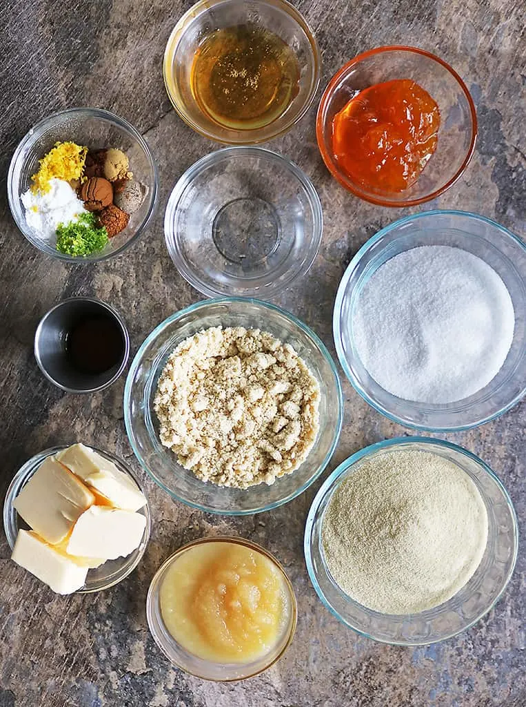 18 Ingredients To Make this Eggless Sri Lankan Love Cake from overhead.