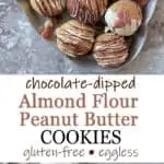 These Almond Flour Peanut Butter Cookies are my tasty, gluten-free, eggless, spin on traditional peanut butter cookies. These melt-in-your-mouth cookies are made with 6 main ingredients and are ready to enjoy in 30 minutes. Serve them dipped in chocolate for a truly indulgent cookie.