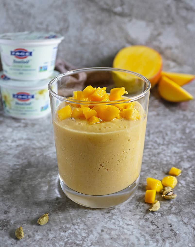 Wholesome Mango Lassi With FAGE BestSelf Lactose Free Yogurt in a glass