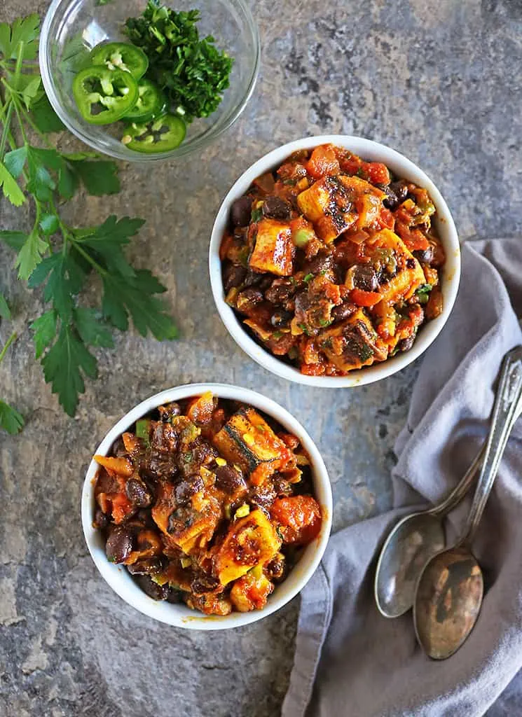 delicious vegan bean stew with roasted plantains