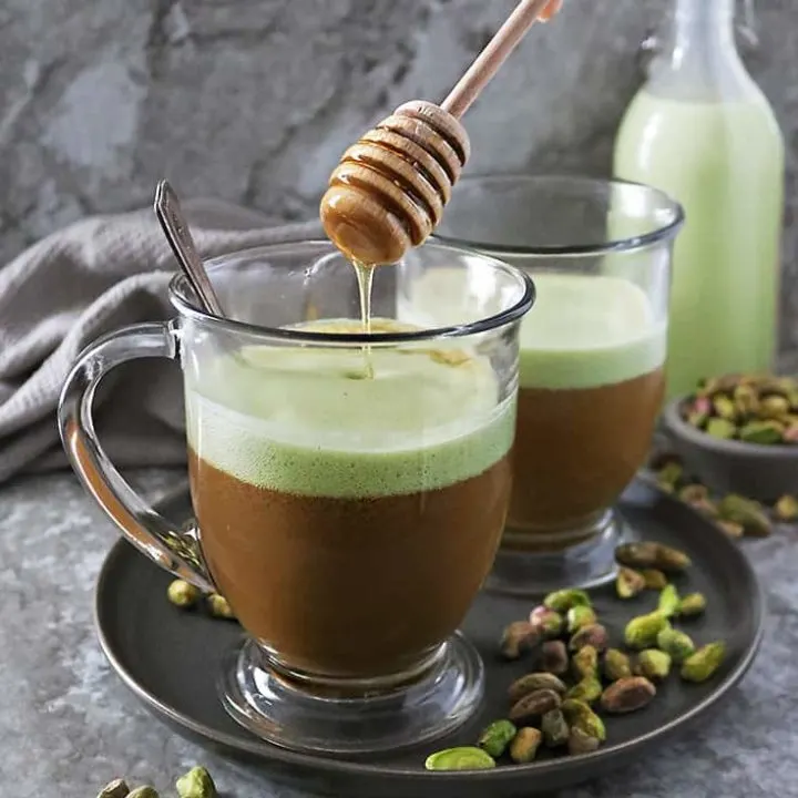 Easy homemade Honey-sweetened Pistachio Latte made at home without any fancy equipment