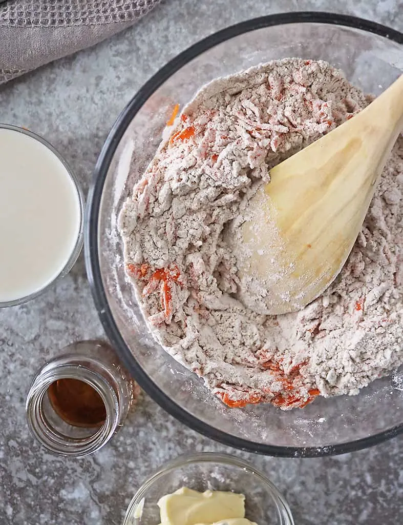 Mixing the dry ingredients together to make these delicious healthyish cinnamon rolls.