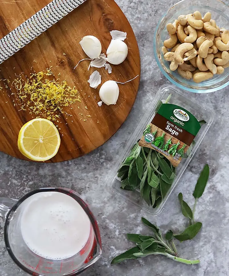 Ingredients to make Vegan Creamy Garlic Sage Sauce