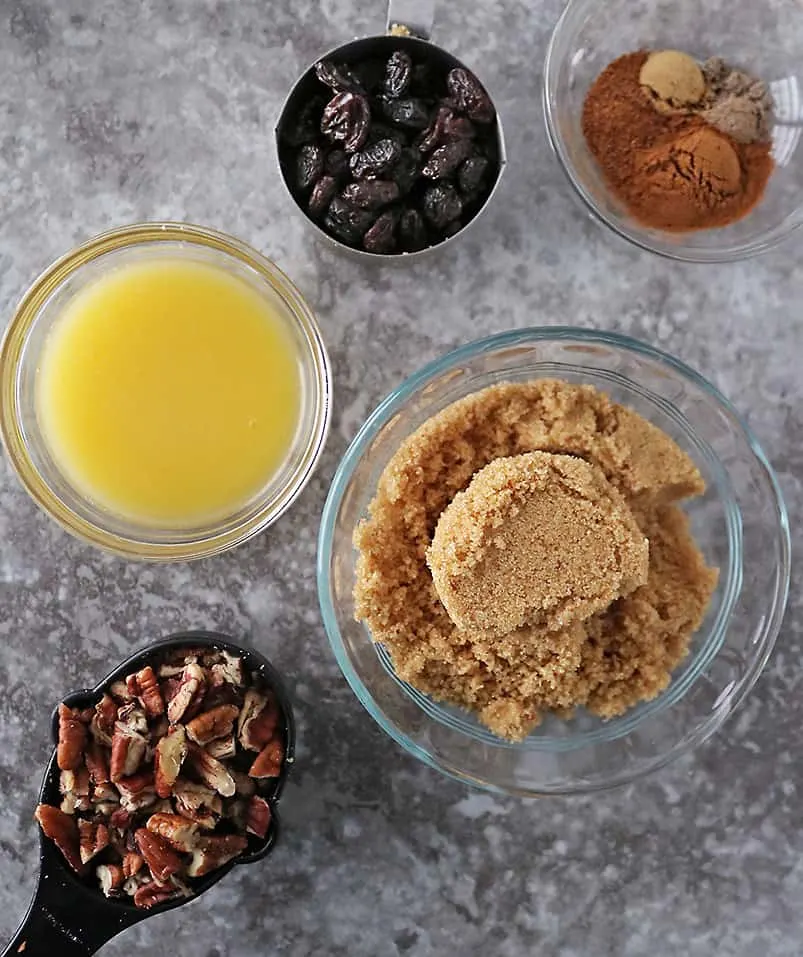 Ingredients to make cinnamon roll filling.