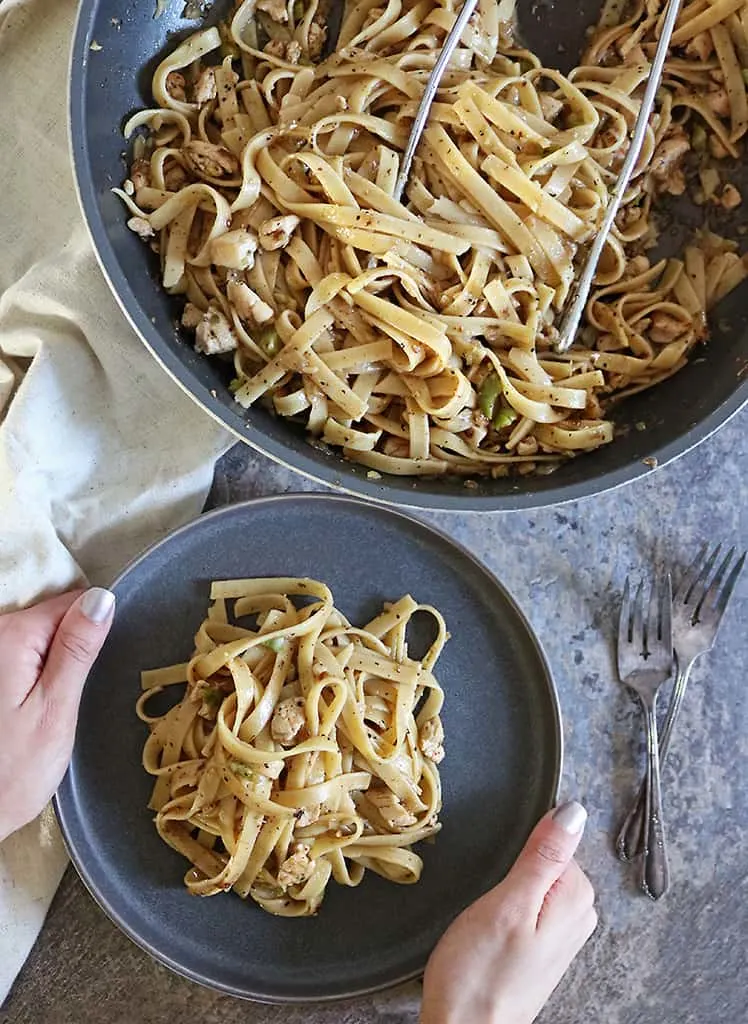 Grabbing a plate of One-pot Zaatar Cacio e Pepe adapted from Ottolenghi.