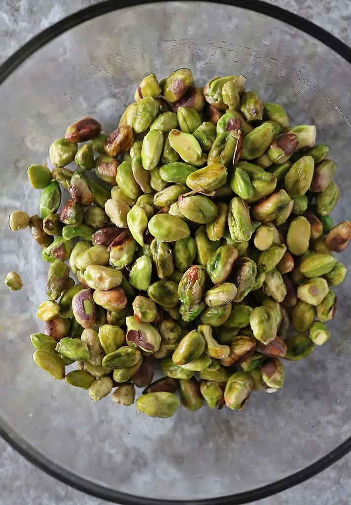 Pistachios soaked drained and ready to blend