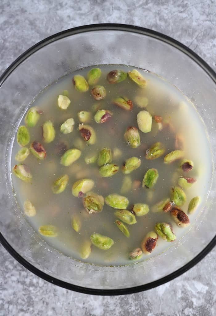 Pistachios soaked overnight to make nut milk