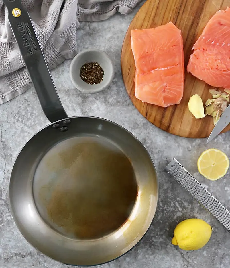 Ingredients to make lemon ginger salmon tacos