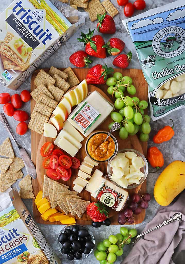 Cheese board with Mango Habanero Chutney fruit and crackers